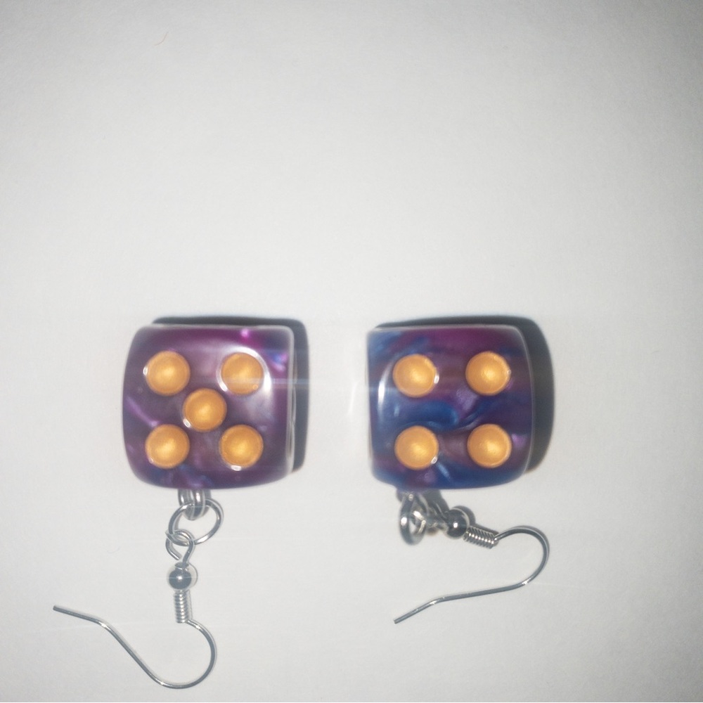 New Purple & Blue Dice Earrings! Dice Silver Hook Earrings Gift